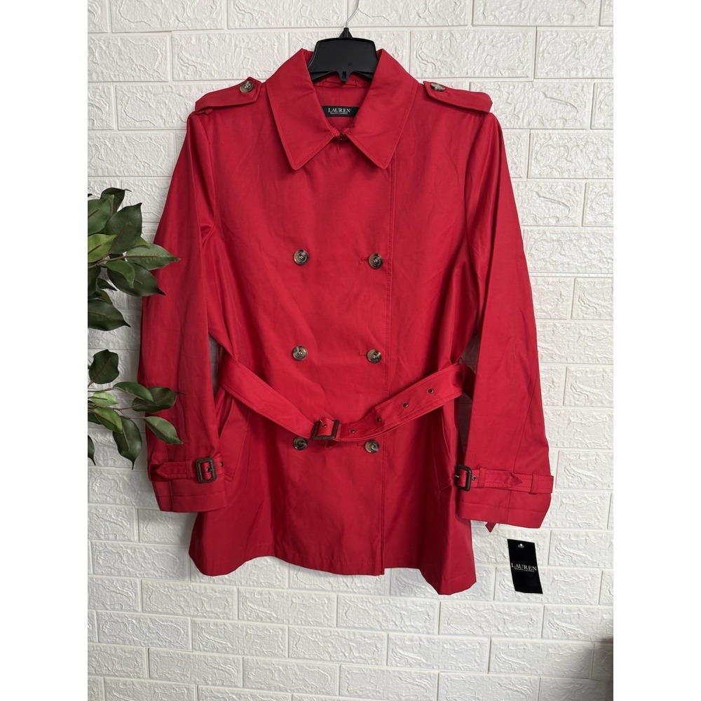 NEW LAUREN RALPH LAUREN RED  BELTED TRENCH COAT SIZE XXL NEW $230